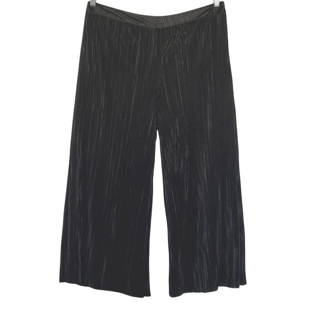 Harlowe & Graham Side Zip Pleated Wide Leg Pant Black Size L